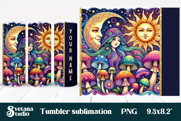 Magic mushroom tumbler wrap | Mystical moon tumbler