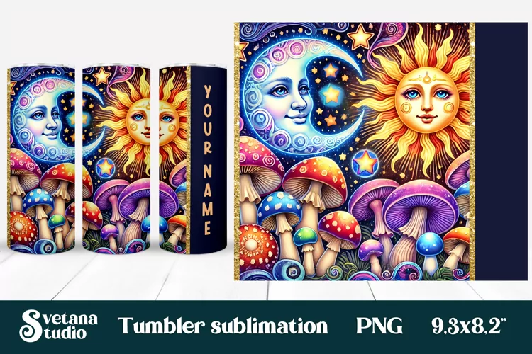 Magic mushroom tumbler wrap | Mystical moon tumbler