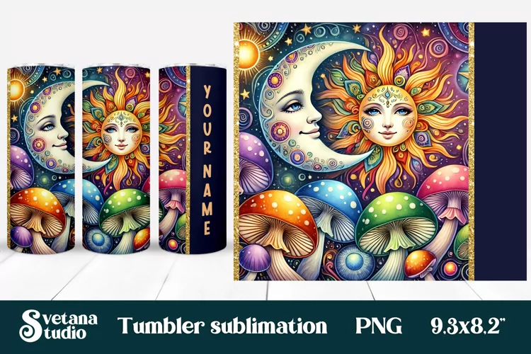 Magic mushroom tumbler wrap | Mystical moon tumbler