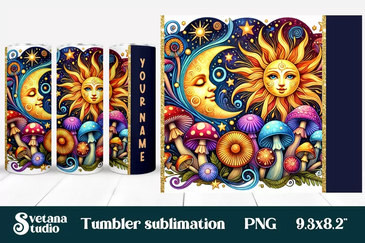Magic mushroom tumbler wrap | Mystical moon tumbler