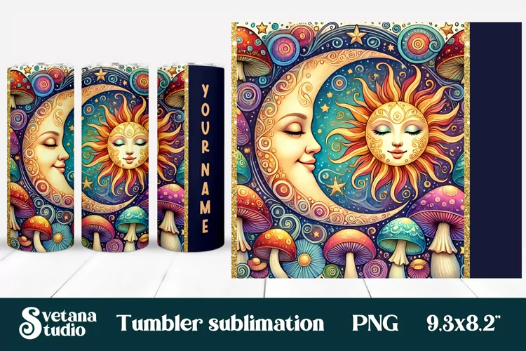 Magic mushroom tumbler wrap | Mystical moon tumbler