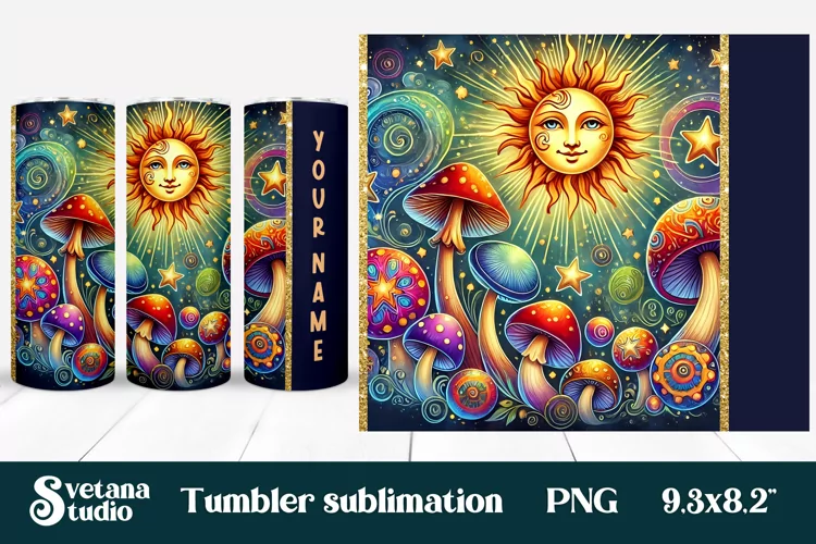 Magic mushroom tumbler wrap | Mystical moon tumbler