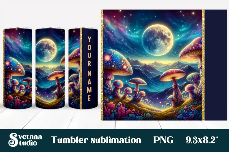 Magic mushroom tumbler wrap | Mystical moon tumbler
