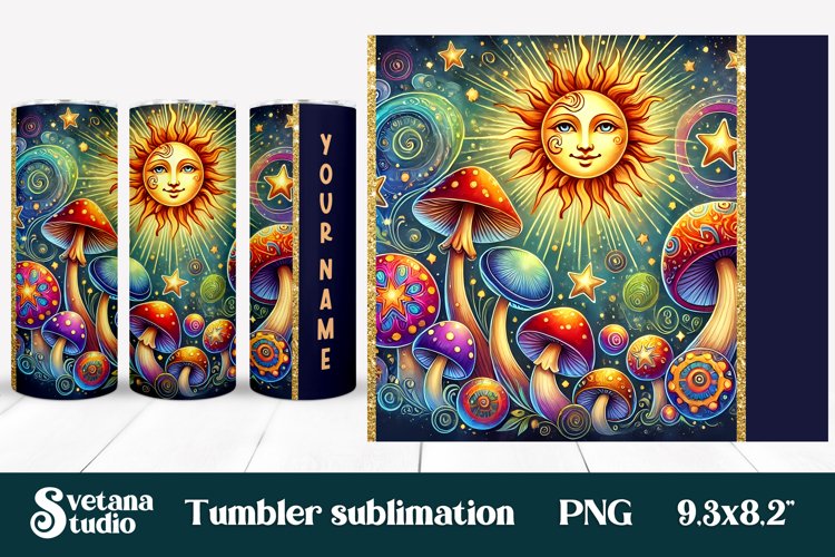 Magic mushroom tumbler wrap | Mystical moon tumbler example image 1
