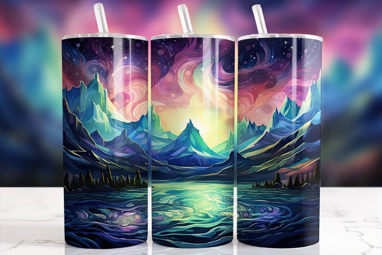 Lake Mountain Northern Lights Aurora Borealis Tumbler Wrap