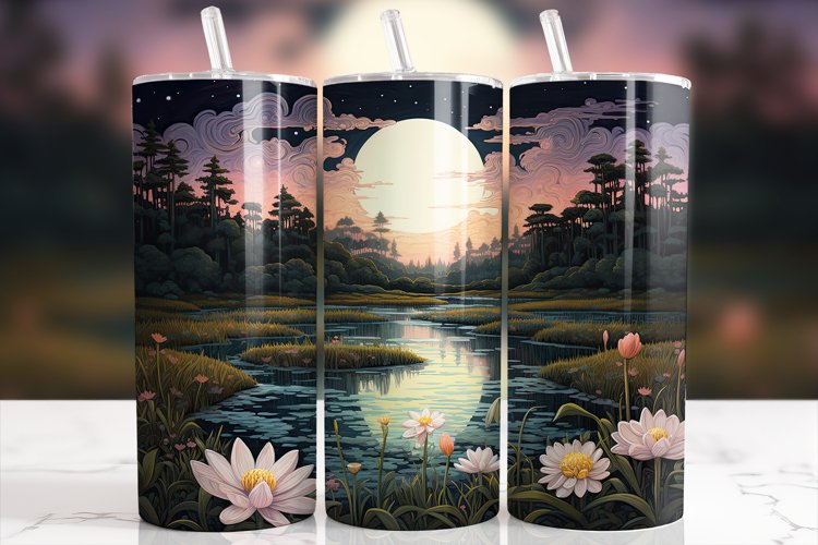 Tranquil Dusk: Lotus Blooms Tumbler Wrap Design