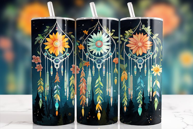 Bohemian Floral Crystal Wind Chimes Tumbler Wrap Design
