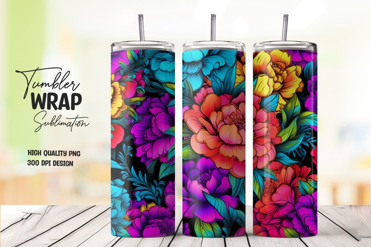 Neon flower tumbler wrap sublimation