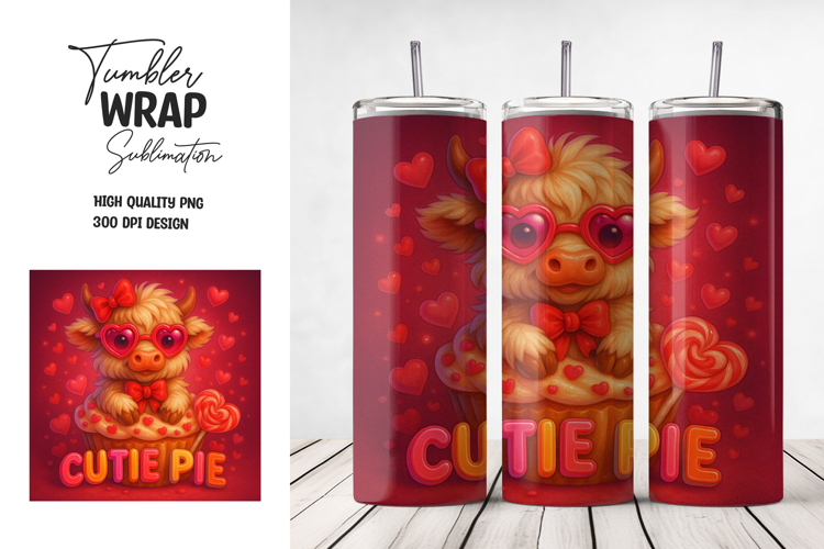 Valentine Cow Tumbler Wrap Sublimation PNG