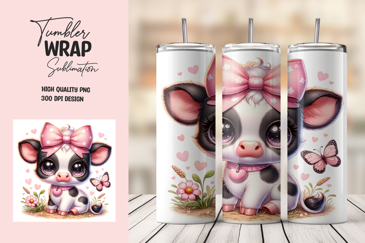 Cute Baby Cow With Pink Bow Tumbler Wrap