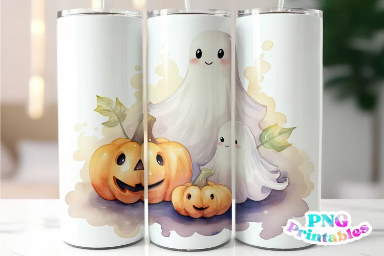 Halloween Ghost and Pumpkins 20 oz Skinny Tumbler Wrap