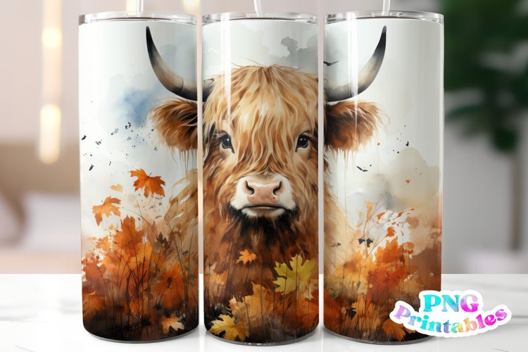 Fall Highland Cow 20 oz Skinny Tumbler Wrap