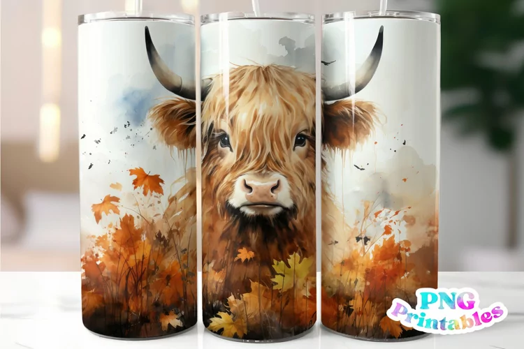 Fall Highland Cow 20 oz Skinny Tumbler Wrap