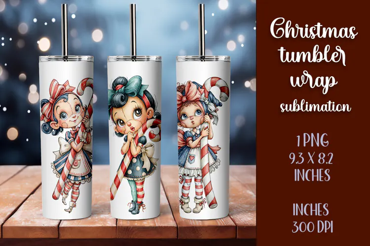 Cute and whimsical Christmas Girl Tumbler Wrap PNG 20oz