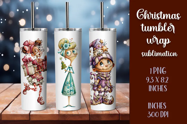 Cute and whimsical Christmas Girl Tumbler Wrap PNG 20oz