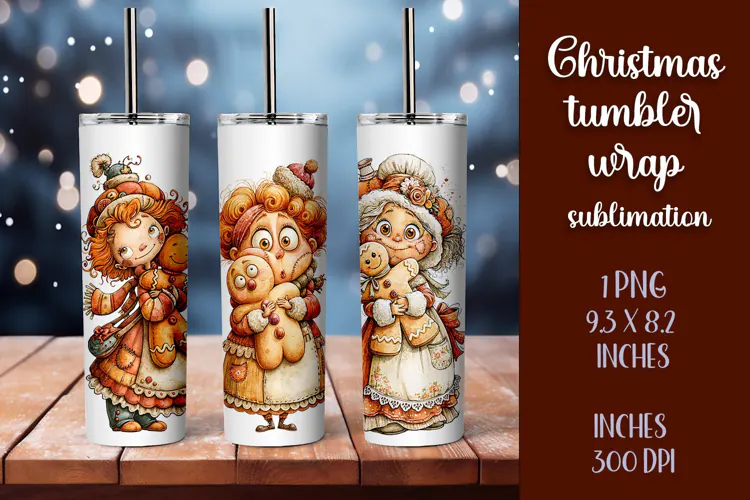Cute and whimsical Christmas Girl Tumbler Wrap PNG 20oz
