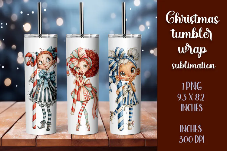 Cute and whimsical Christmas Girl Tumbler Wrap PNG 20oz