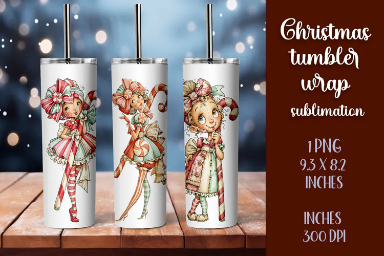 Cute and whimsical Christmas Girl Tumbler Wrap PNG 20oz