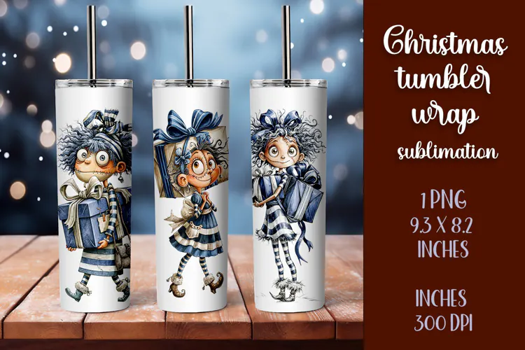 Cute and whimsical Christmas Girl Tumbler Wrap PNG 20oz