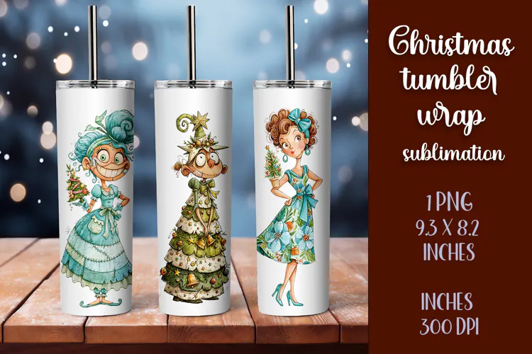 Cute and whimsical Christmas Girl Tumbler Wrap PNG 20oz
