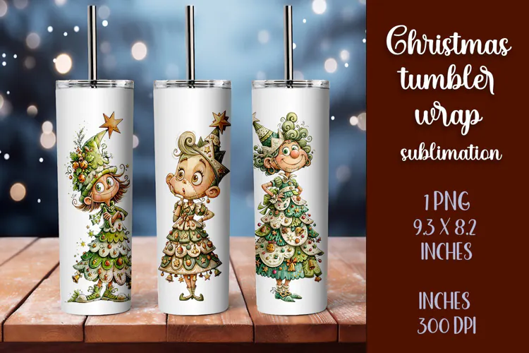 Cute and whimsical Christmas Girl Tumbler Wrap PNG 20oz