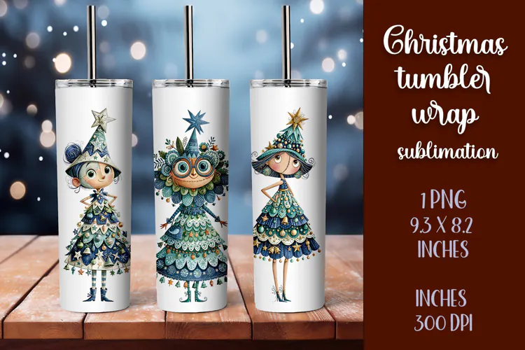 Cute and whimsical Christmas Girl Tumbler Wrap PNG 20oz