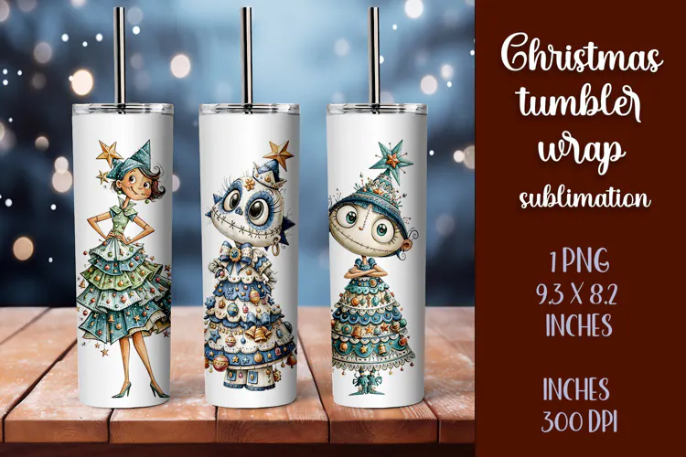 Cute and whimsical Christmas Girl Tumbler Wrap PNG 20oz