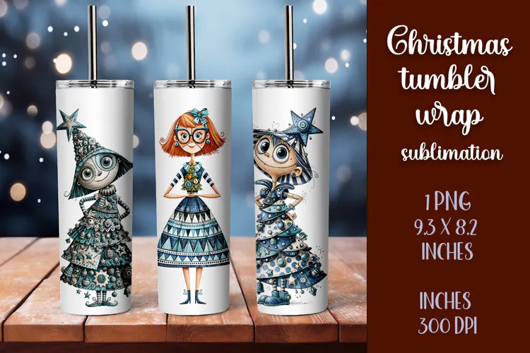 Cute and whimsical Christmas Girl Tumbler Wrap PNG 20oz