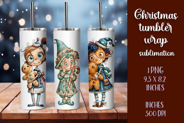 Cute and whimsical Christmas Girl Tumbler Wrap PNG 20oz