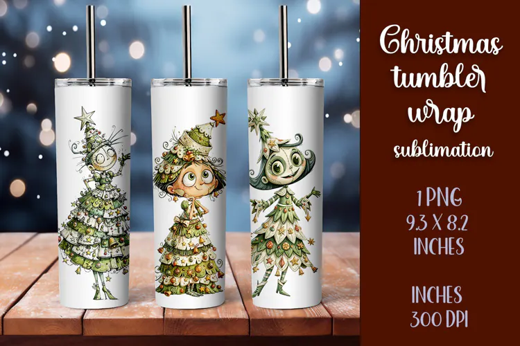 Cute and whimsical Christmas Girl Tumbler Wrap PNG 20oz
