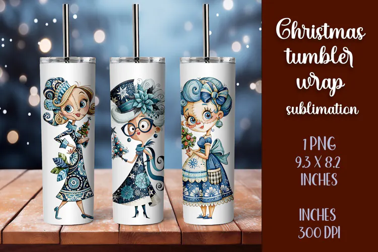 Cute and whimsical Christmas Girl Tumbler Wrap PNG 20oz