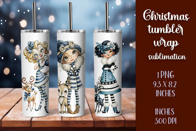 Cute and whimsical Christmas Girl Tumbler Wrap PNG 20oz