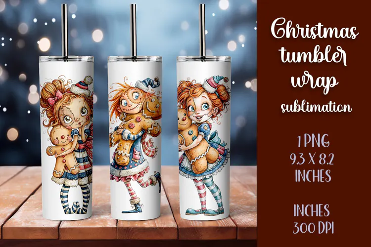 Cute and whimsical Christmas Girl Tumbler Wrap PNG 20oz