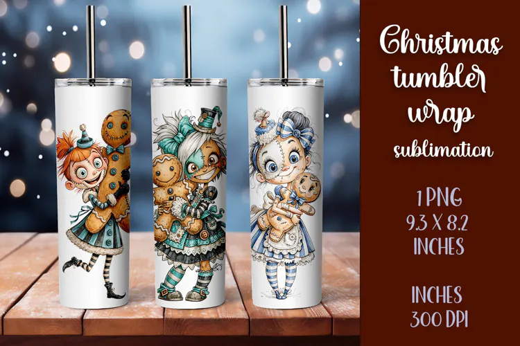 Cute and whimsical Christmas Girl Tumbler Wrap PNG 20oz