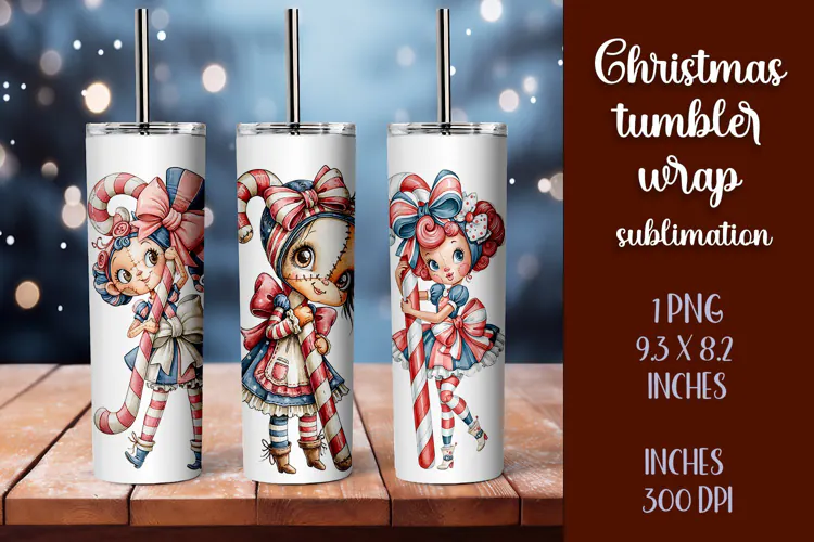 Cute and whimsical Christmas Girl Tumbler Wrap PNG 20oz
