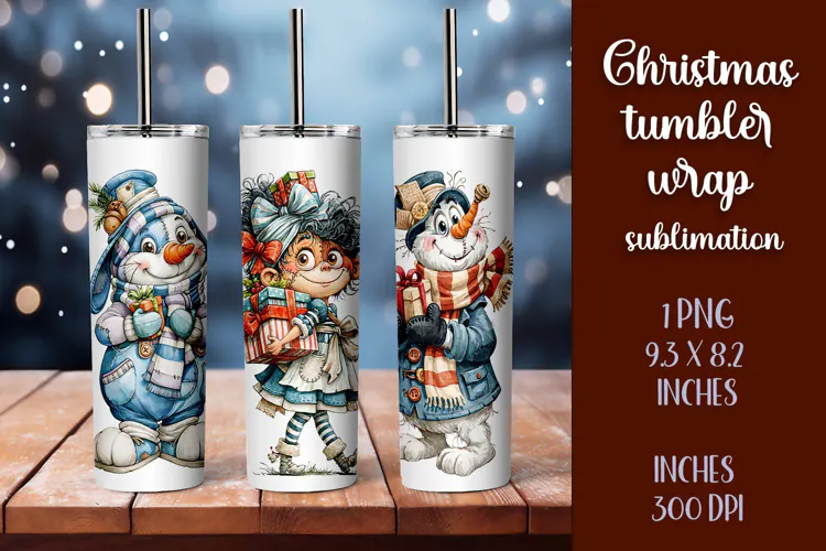 Cute and whimsical Christmas Girl Tumbler Wrap PNG 20oz