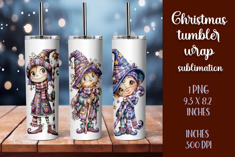 Cute and whimsical Christmas Girl Tumbler Wrap PNG 20oz