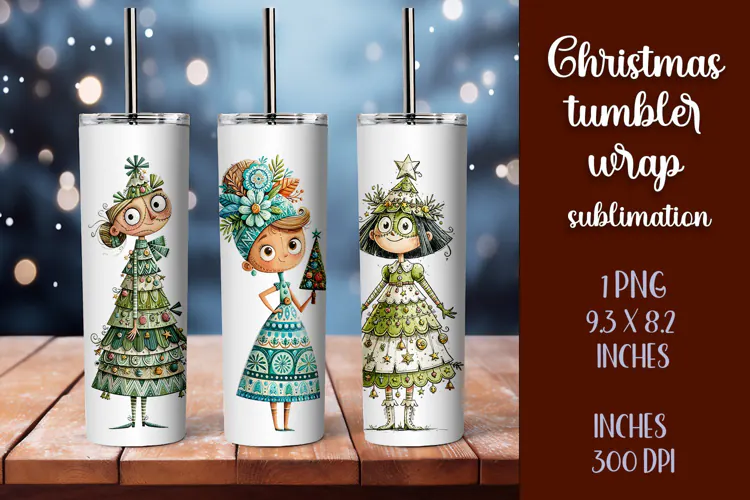Cute and whimsical Christmas Girl Tumbler Wrap PNG 20oz