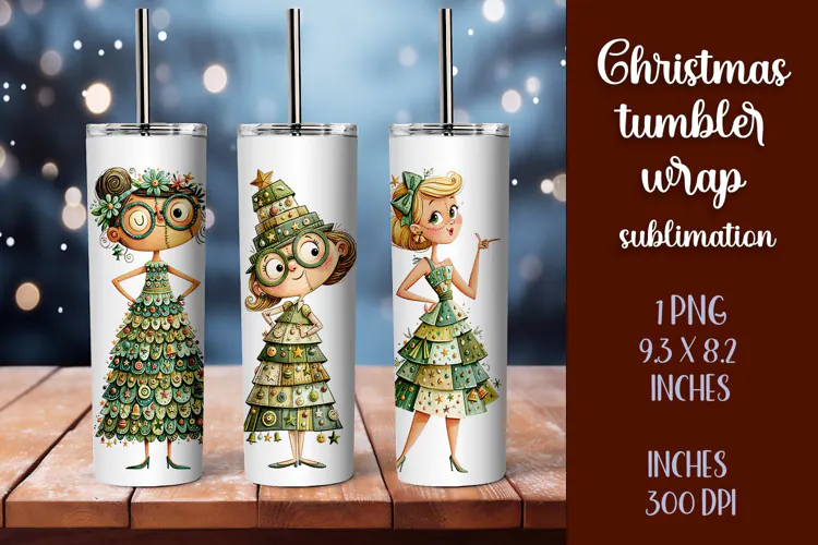 Cute and whimsical Christmas Girl Tumbler Wrap PNG 20oz
