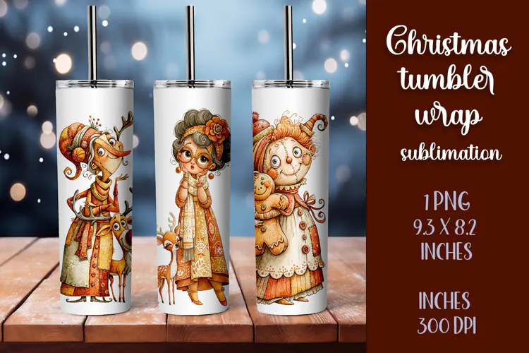 Cute and whimsical Christmas Girl Tumbler Wrap PNG 20oz