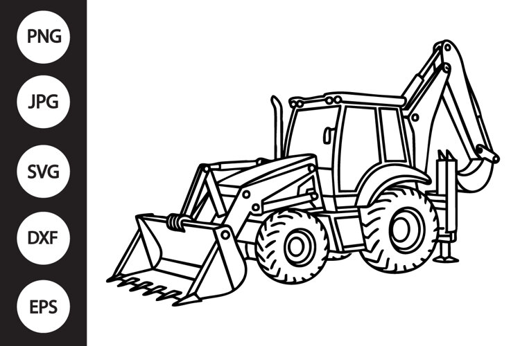 Backhoe Outline SVG, Coloring Page example image 1
