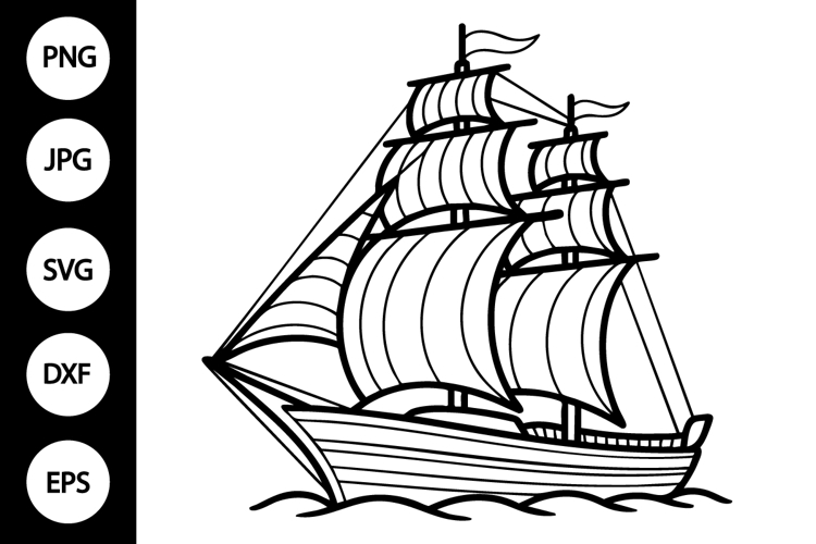 Ship Outline SVG, Coloring Page