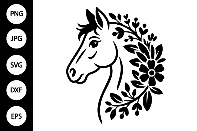Floral Horse Silhouette SVG