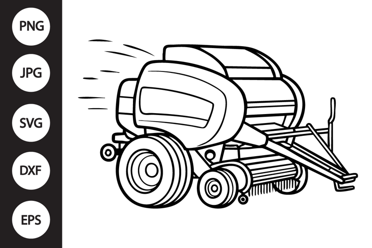 Round Baler Outline SVG, Coloring Page