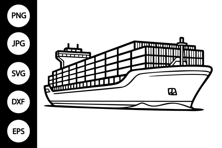 Cargo Ship Outline SVG, Coloring Page