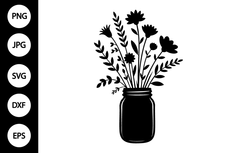 Vase with Flowers Silhouette SVG