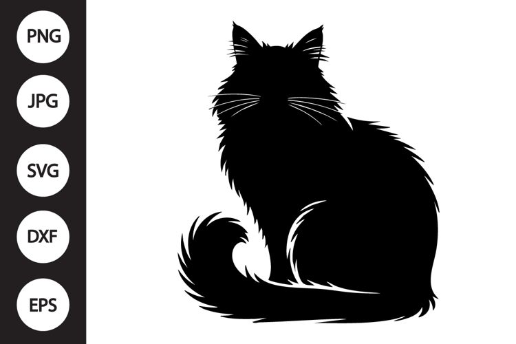 Sitting Long Hair Cat Silhouette SVG