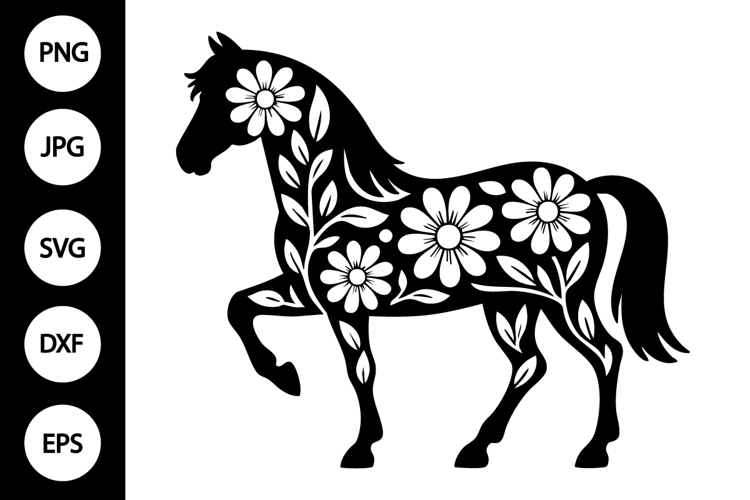 Floral Horse Silhouette SVG