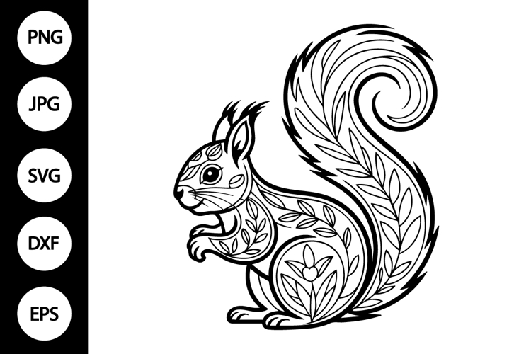 Floral Squirrel Outline SVG