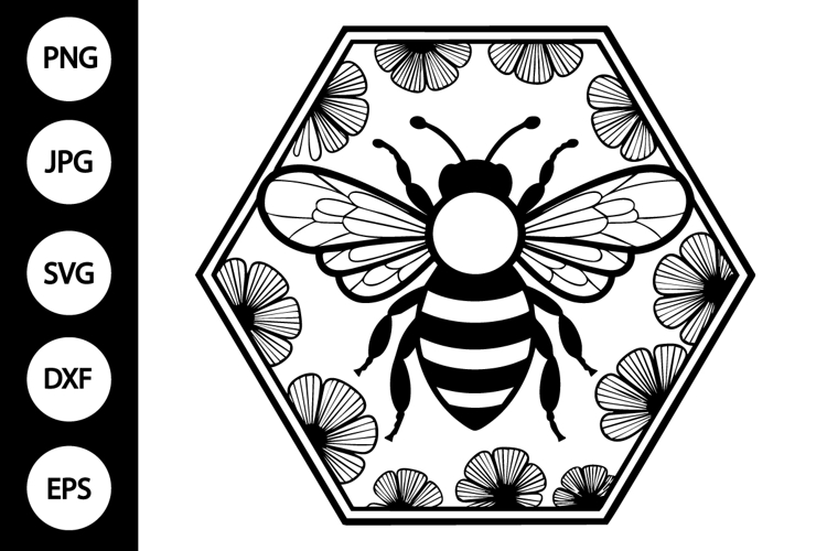 Bee with Flowers and Honeycomb SVG